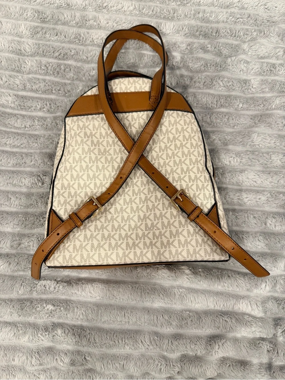 Michael Kors Cream Logo Mini Backpack with Brown Trim and Gold Hardware like New